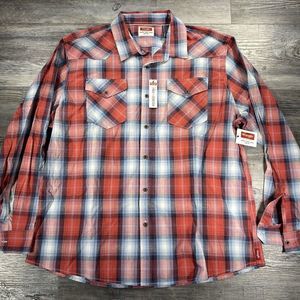 Wrangler Plaid Button Up Shirt Mens 2XL Red Western